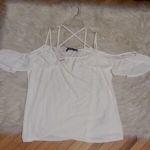 Boohoo White Cold Shoulder Blouse